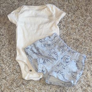 Carter's Cream Bodysuit and Gray Dinosaur Shorts Set